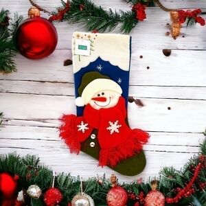 NWT HOLIDAY HOME Snowman Hooked 3D Santa Stocking Holiday Decor